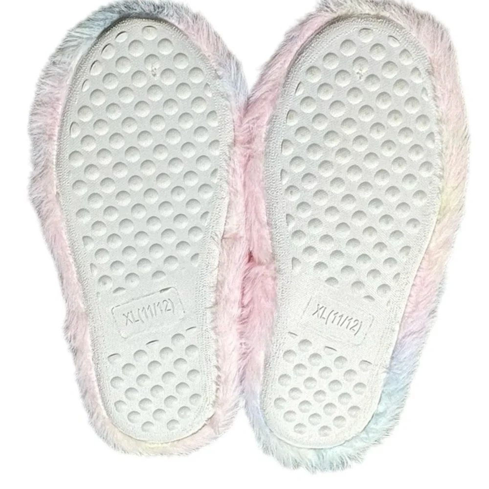 NWOT Kensie Girls Rainbow Colored Open Toe Slingback Slippers Size XL 11-12
